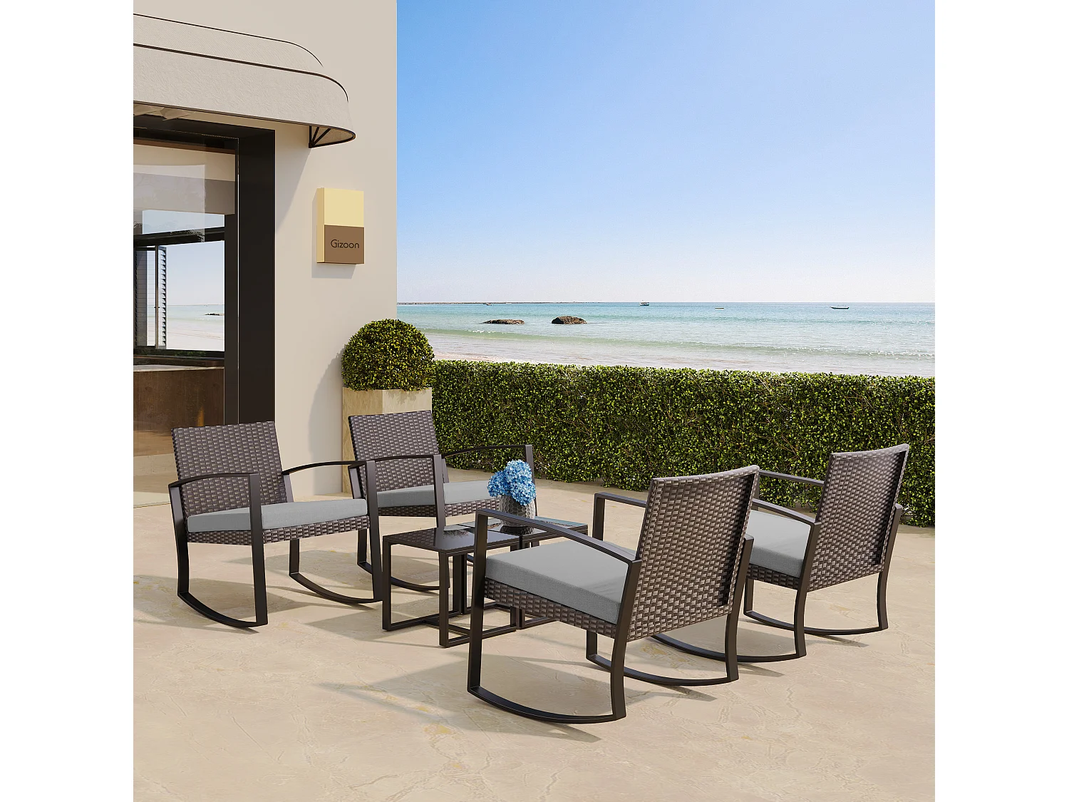 Bealife ensemble de fauteuil à bascule de jardin avec table d'appoint - gris