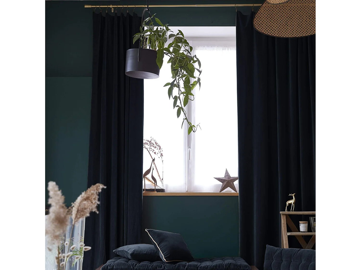 Rideau à pinces velours 140x270 cm bleu marine