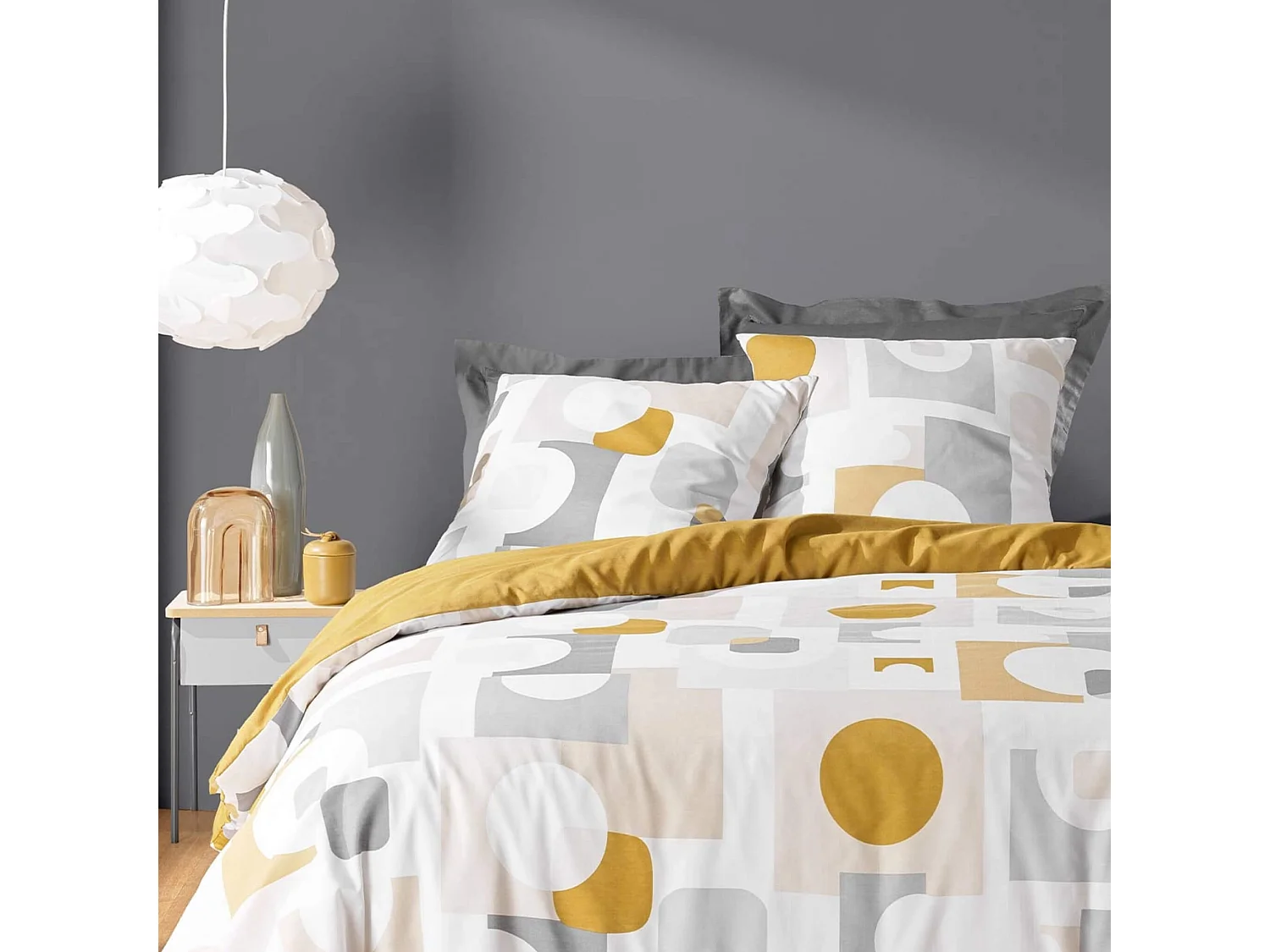Parure de Lit 3 Pièces "Geomelo" 240x220cm Ocre