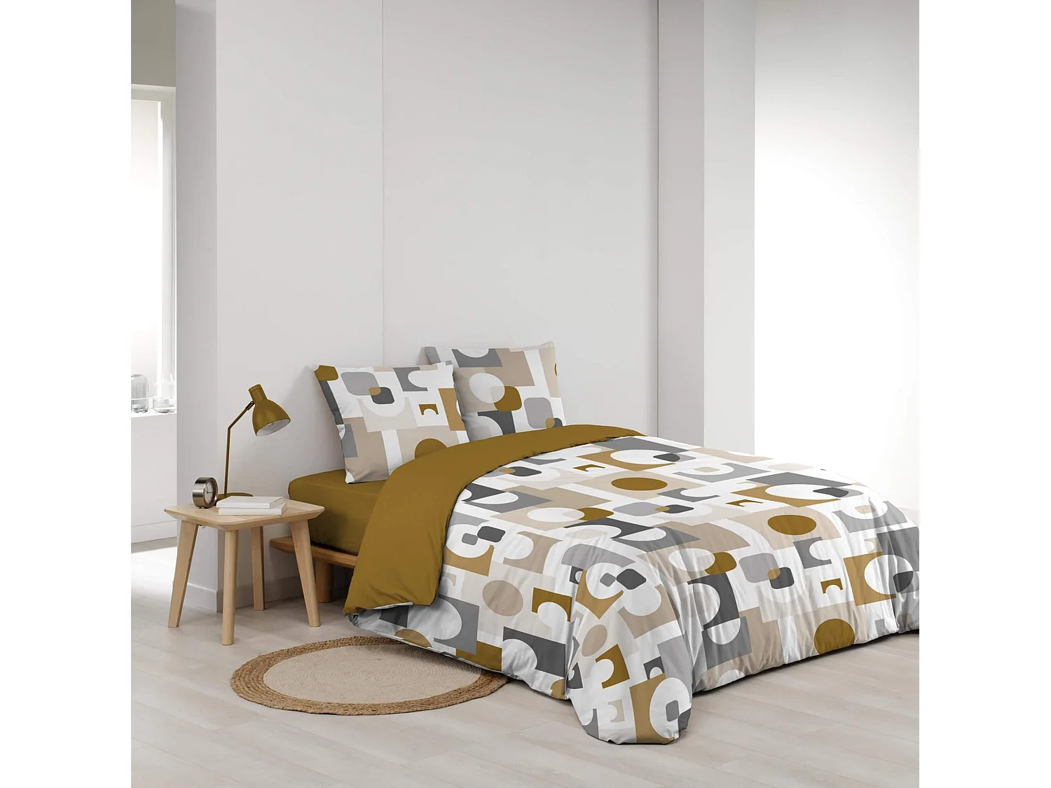 Parure de Lit 3 Pièces "Geomelo" 240x220cm Ocre