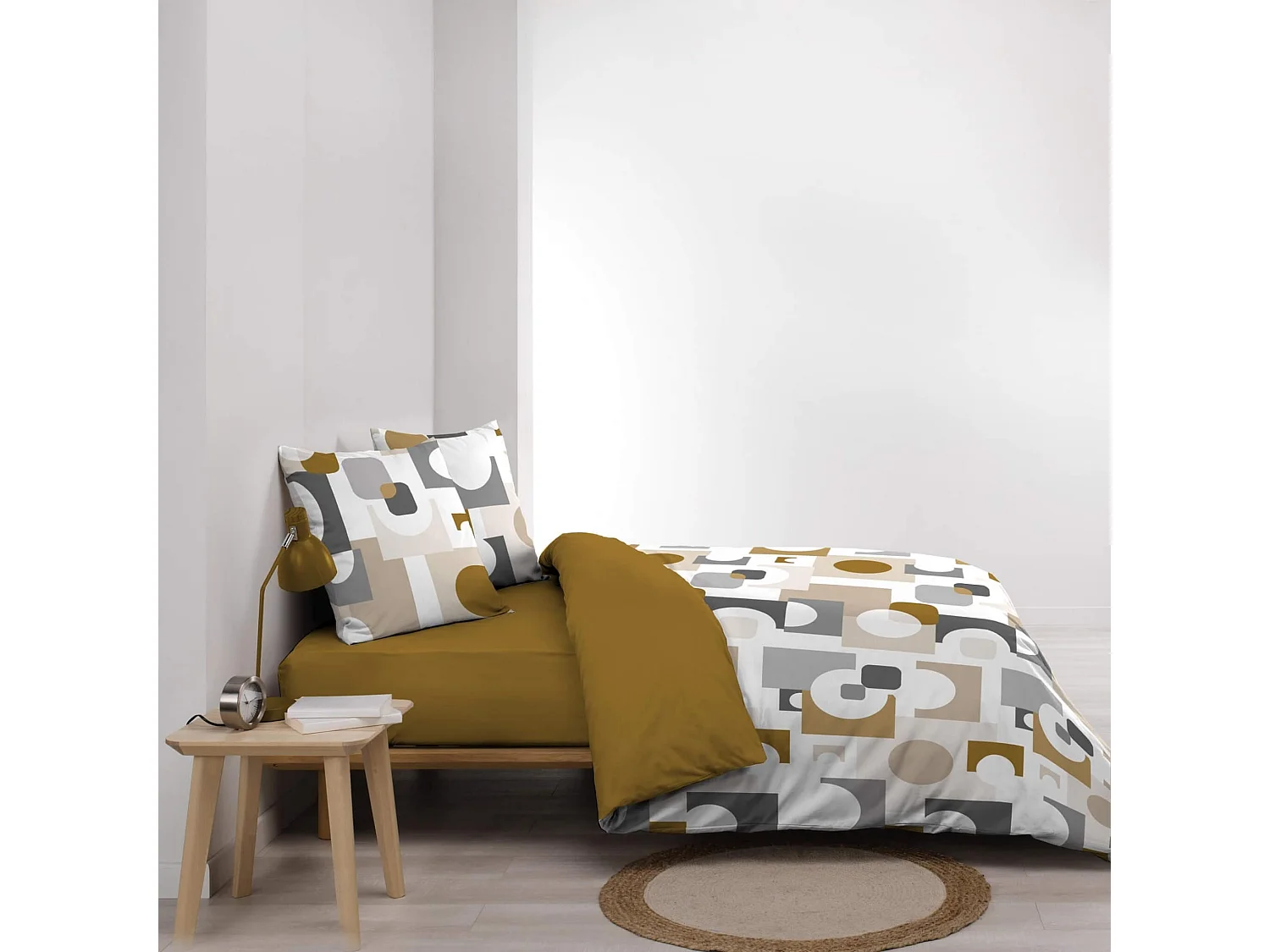 Parure de Lit 3 Pièces "Geomelo" 240x220cm Ocre