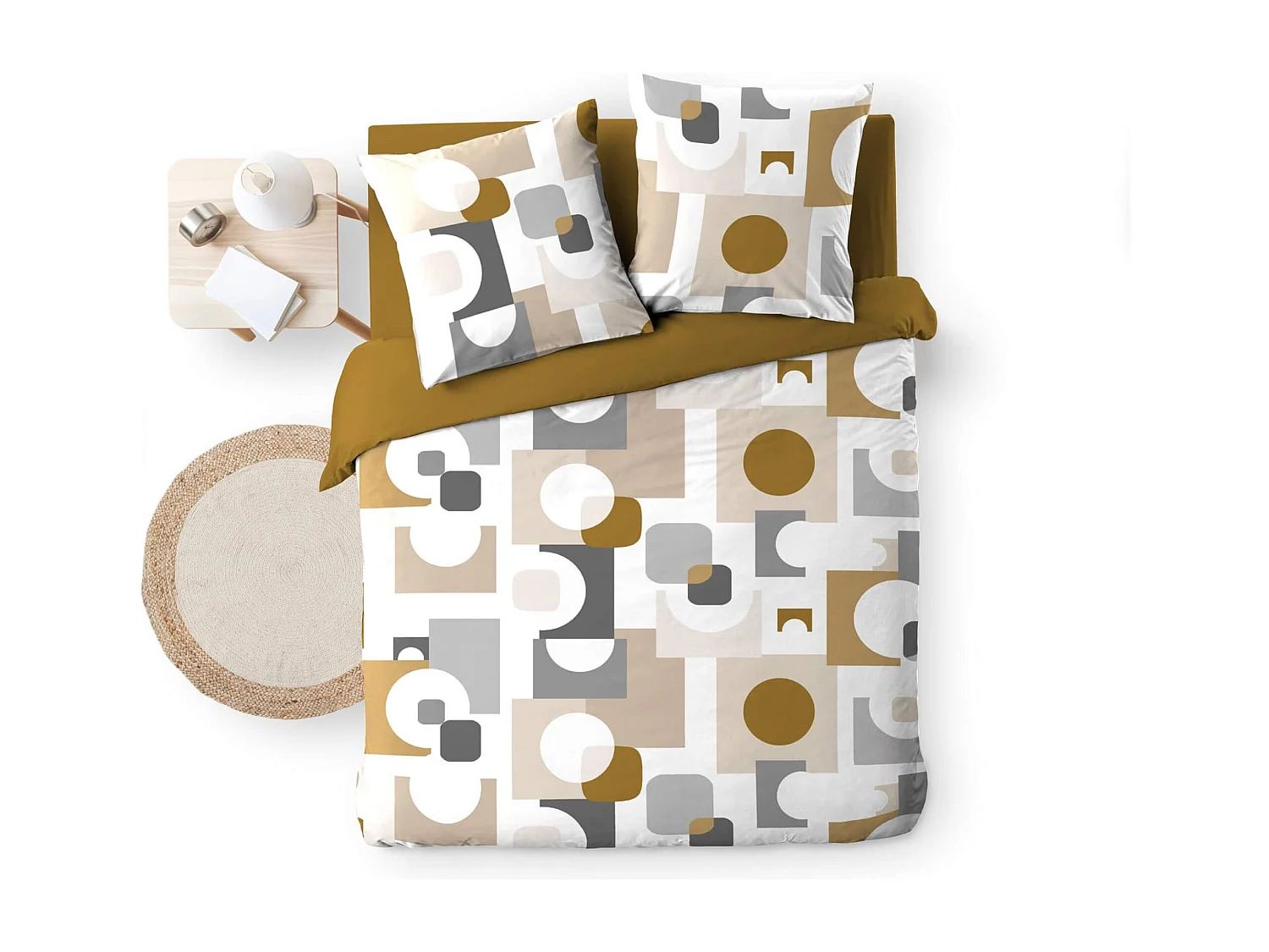 Parure de Lit 3 Pièces "Geomelo" 240x220cm Ocre