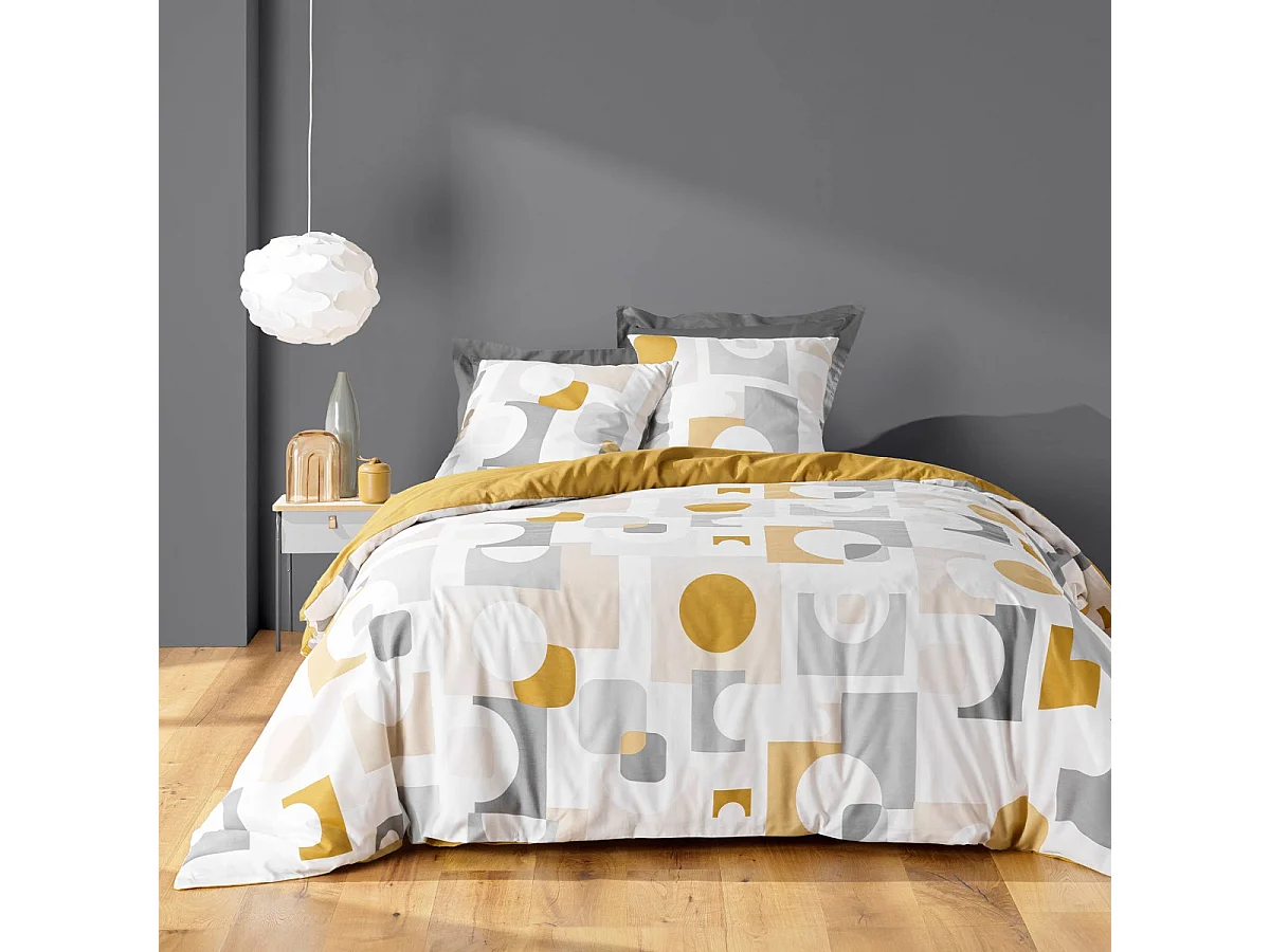 Parure de Lit 3 Pièces "Geomelo" 240x220cm Ocre