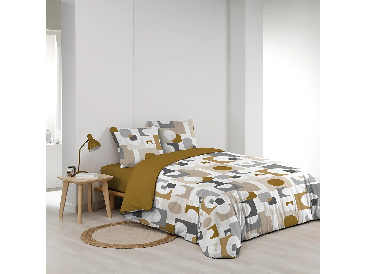 Parure de Lit 3 Pièces "Geomelo" 240x220cm Ocre