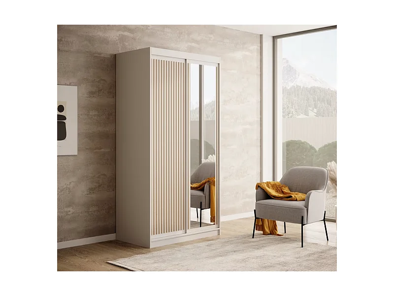 Armoire Visp (100cm)/portes coulissantes/Blanc&Marron