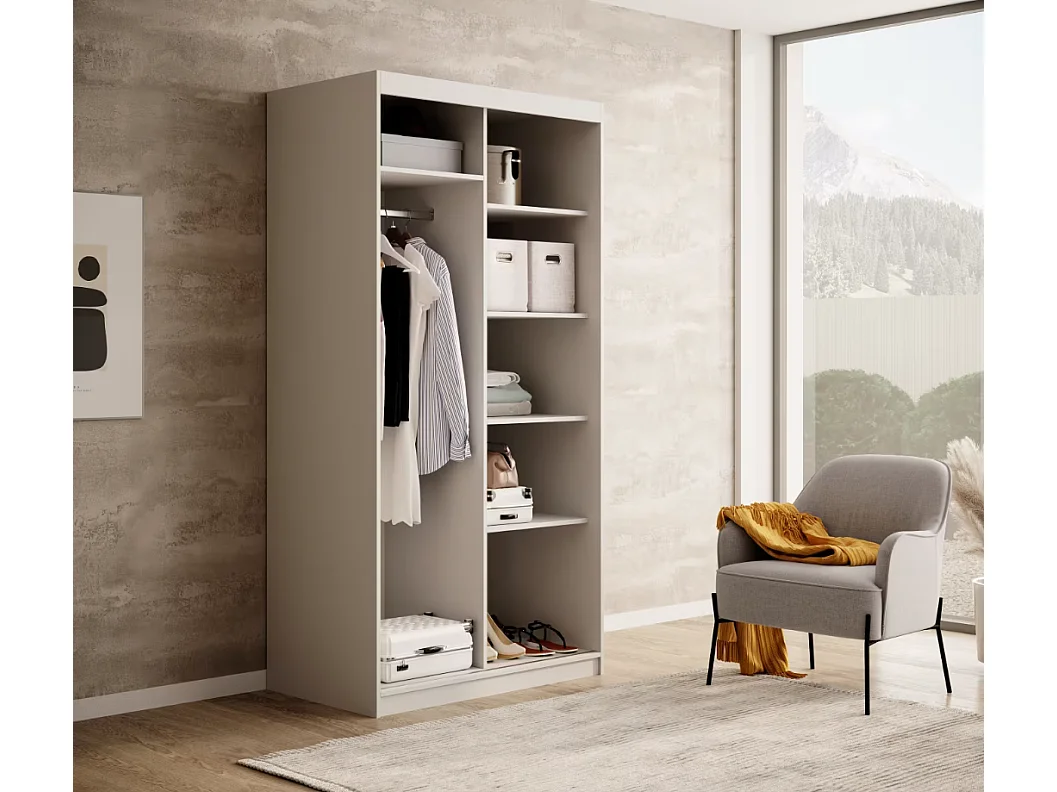 Armadio Visp (100cm)/ante scorrevoli/Bianco&Marrone