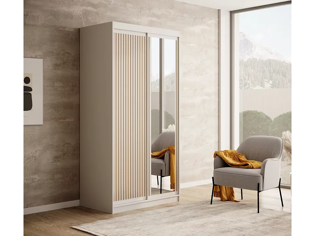 Armoire Visp (100cm)/portes coulissantes/Blanc&Marron