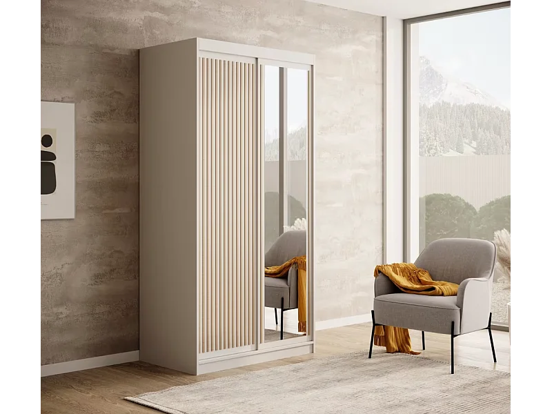 Armoire Visp (100cm)/portes coulissantes/Blanc&Marron