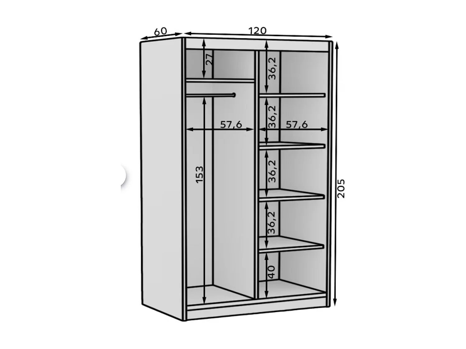 Armoire coulissante BIZEN avec lames décor bois et miroir – Moderne et chaleureux-Blanc/Beige-Largeur 120 cm