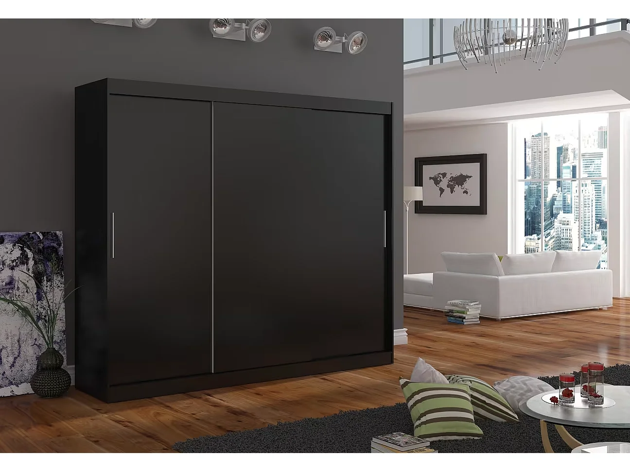Armoire Bambe Lux (250cm)/portes coulissantes/miroir/LED/