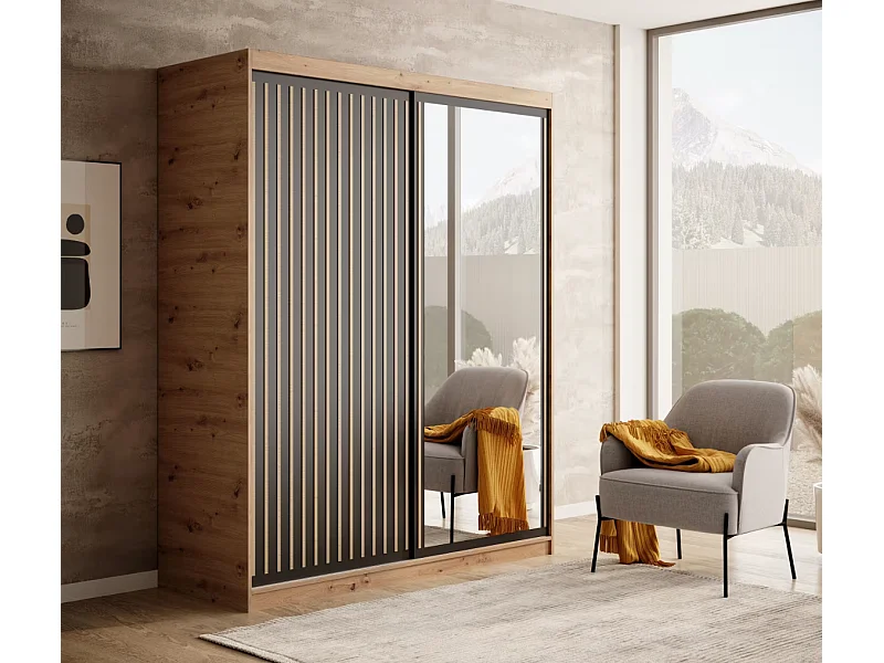 Armoire Visp (160cm)/portes coulissantes/Marron&Noir