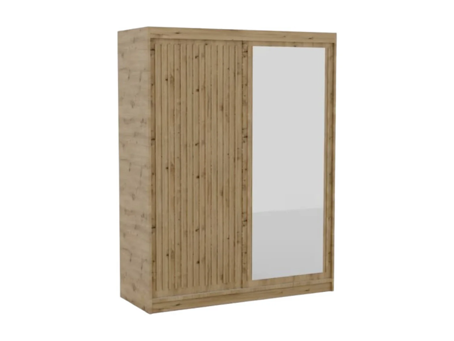 Armoire coulissante BIZEN avec lames décor bois et miroir – Moderne et chaleureux-Noir/Beige-Largeur 160 cm
