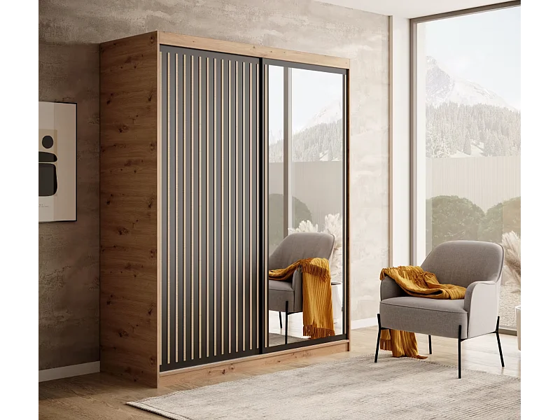 Armoire Visp (160cm)/portes coulissantes/Marron&Noir