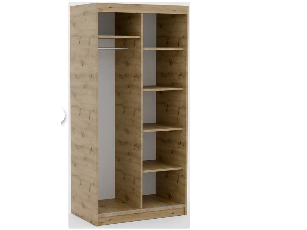 Armoire coulissante BIZEN avec lames décor bois et miroir – Moderne et chaleureux-Beige/Noir-Largeur 100 cm