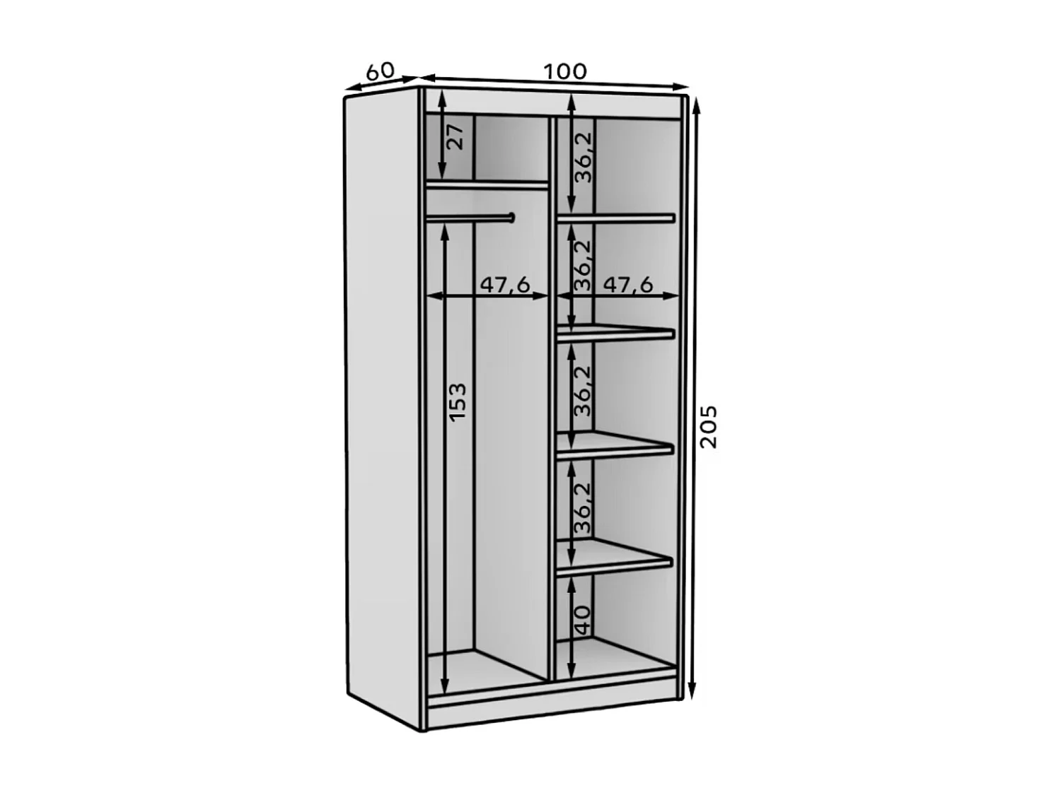 Armoire coulissante BIZEN avec lames décor bois et miroir – Moderne et chaleureux-Beige/Noir-Largeur 100 cm