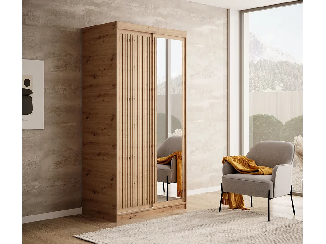 Armoire Visp (100cm)/portes coulissantes/Artisan-Marron