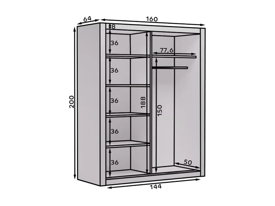 Kleiderschrank Rudi (160cm)/Schiebetüren/Braun
