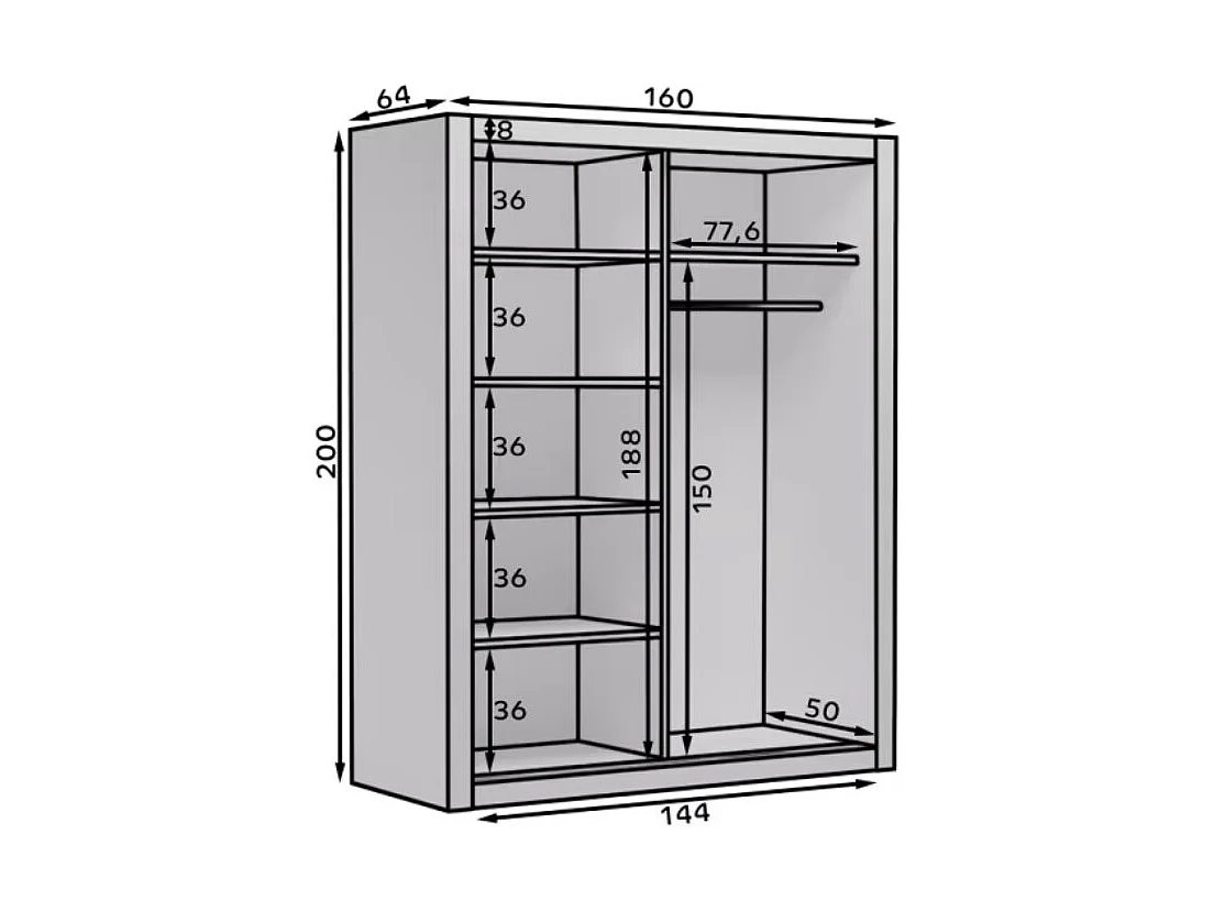 Kleiderschrank Rudi (160cm)/Schiebetüren/Braun