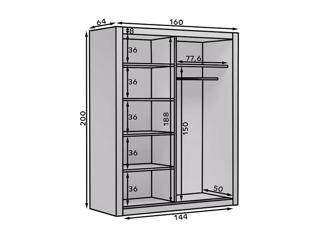Kleiderschrank Rudi (160cm)/Schiebetüren/Braun