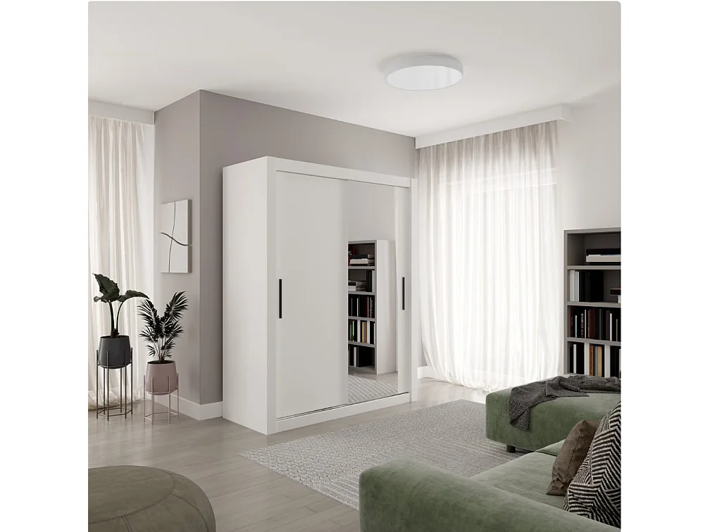 Armoire chambre adulte DIVA 160cm – 2 portes coulissantes dont 1 avec miroir-Blanc