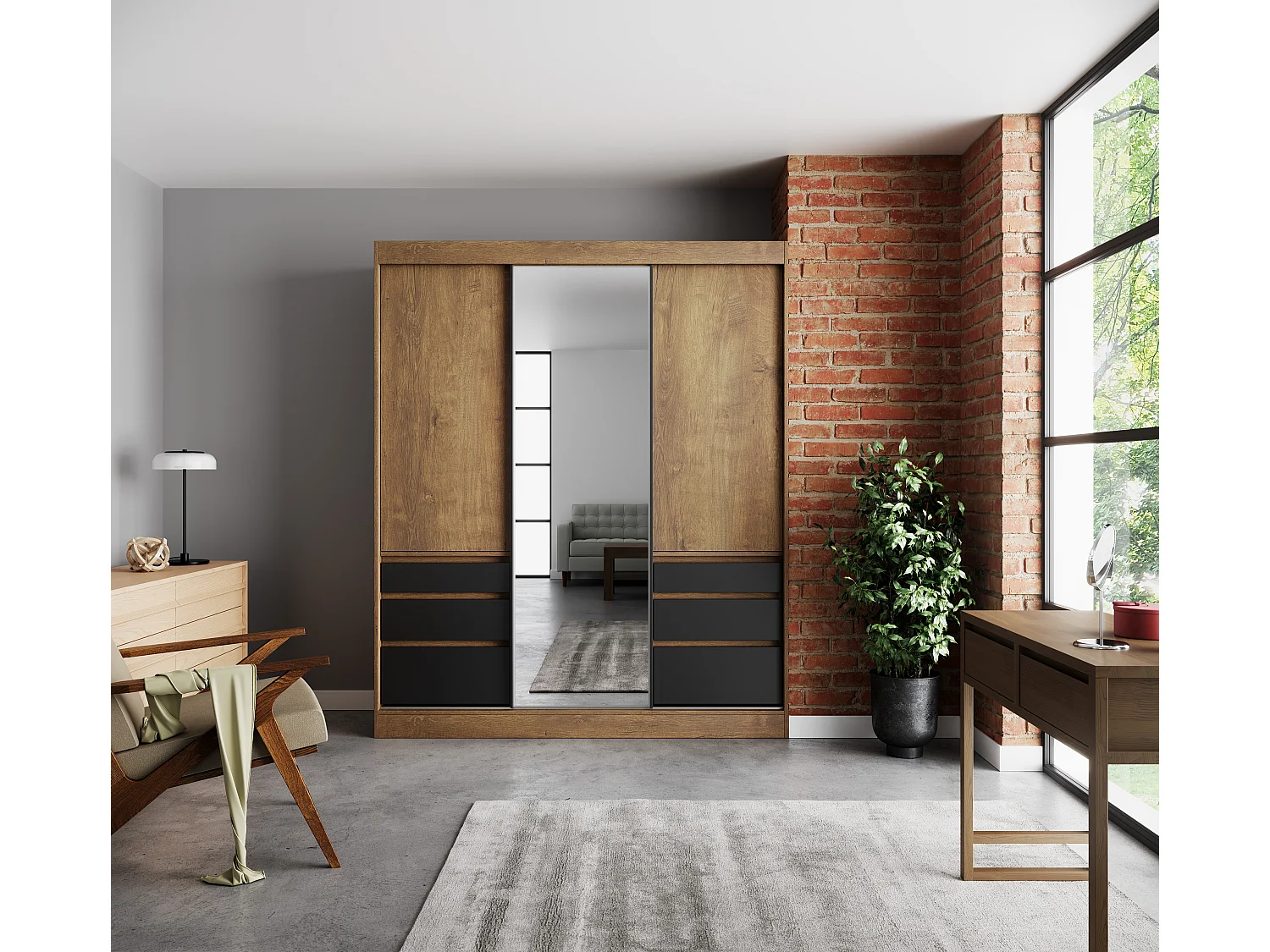 Armoire coulissante 3 portes KEDAR 180cm avec miroir – Design moderne et rangements intelligents-Blanc