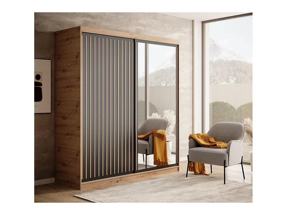 Armoire Visp (180cm)/portes coulissantes/Marron&Noir