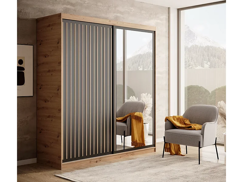 Armoire Visp (180cm)/portes coulissantes/Marron&Noir