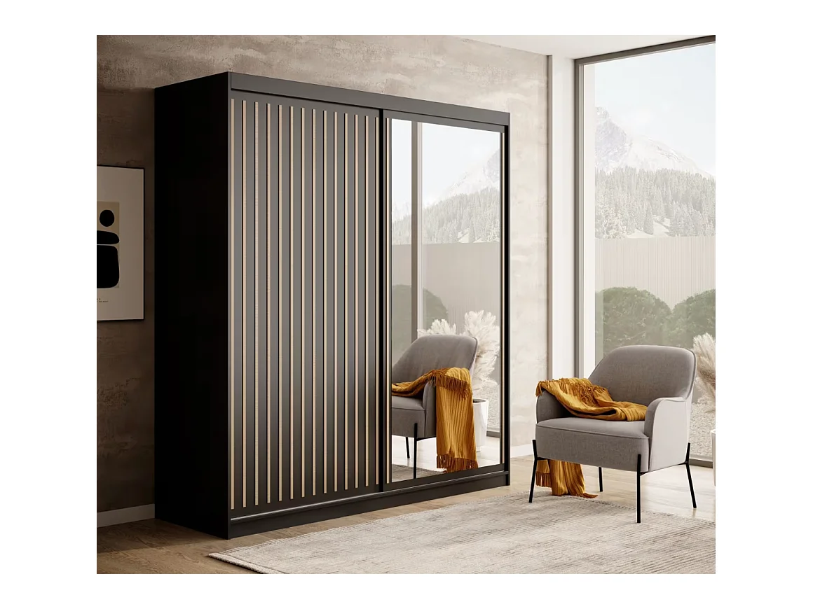 Armadio Visp (180cm)/ante scorrevoli/Nero&Marrone