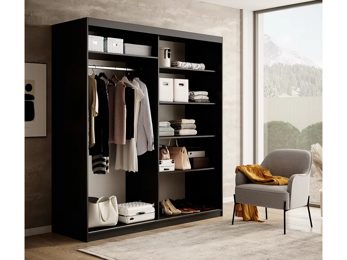 Armoire Visp (180cm)/portes coulissantes/Noir&Marron