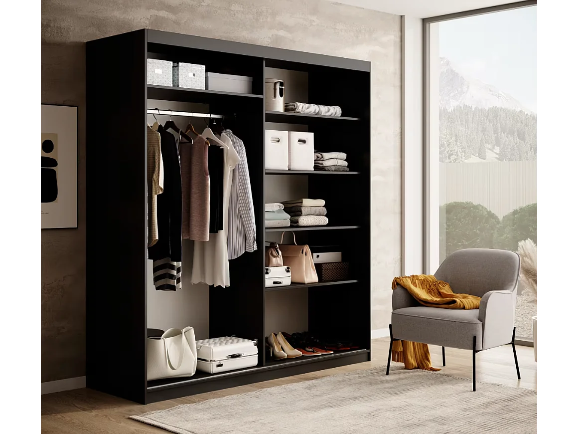 Armoire Visp (180cm)/portes coulissantes/Noir&Marron