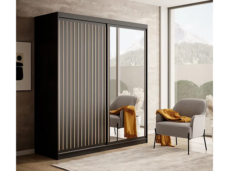 Armoire Visp (180cm)/portes coulissantes/Noir&Marron