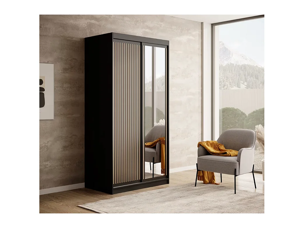 Armoire Visp (100cm)/portes coulissantes/Noir&Marron