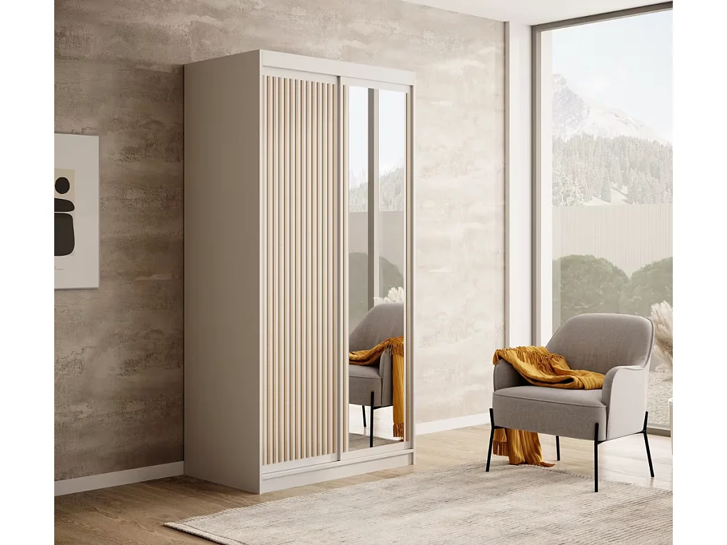 Armadio Visp (120cm)/ante scorrevoli/Bianco&Marrone