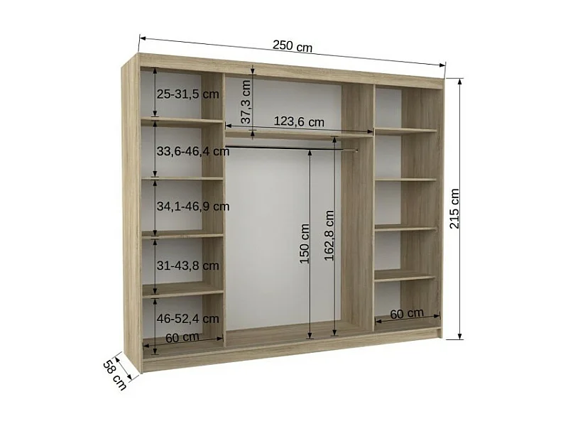 Kleiderschrank Bambe Lux (250cm)/Schiebetüren/Spiegel/LED/