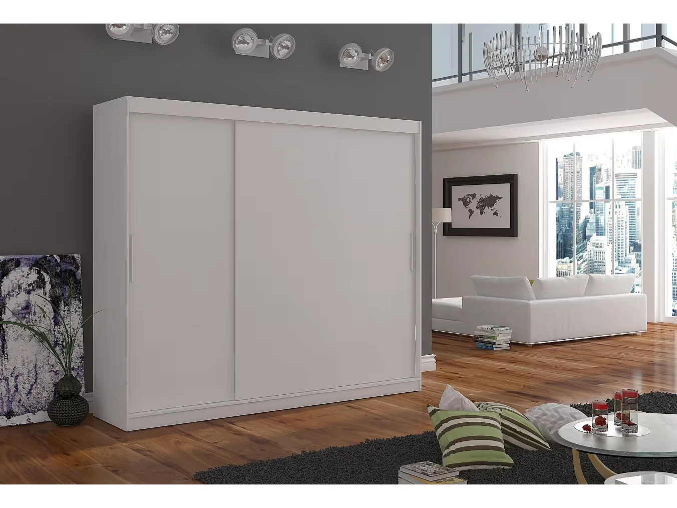 Armoire Bambe Lux (250cm)/portes coulissantes/miroir/LED/
