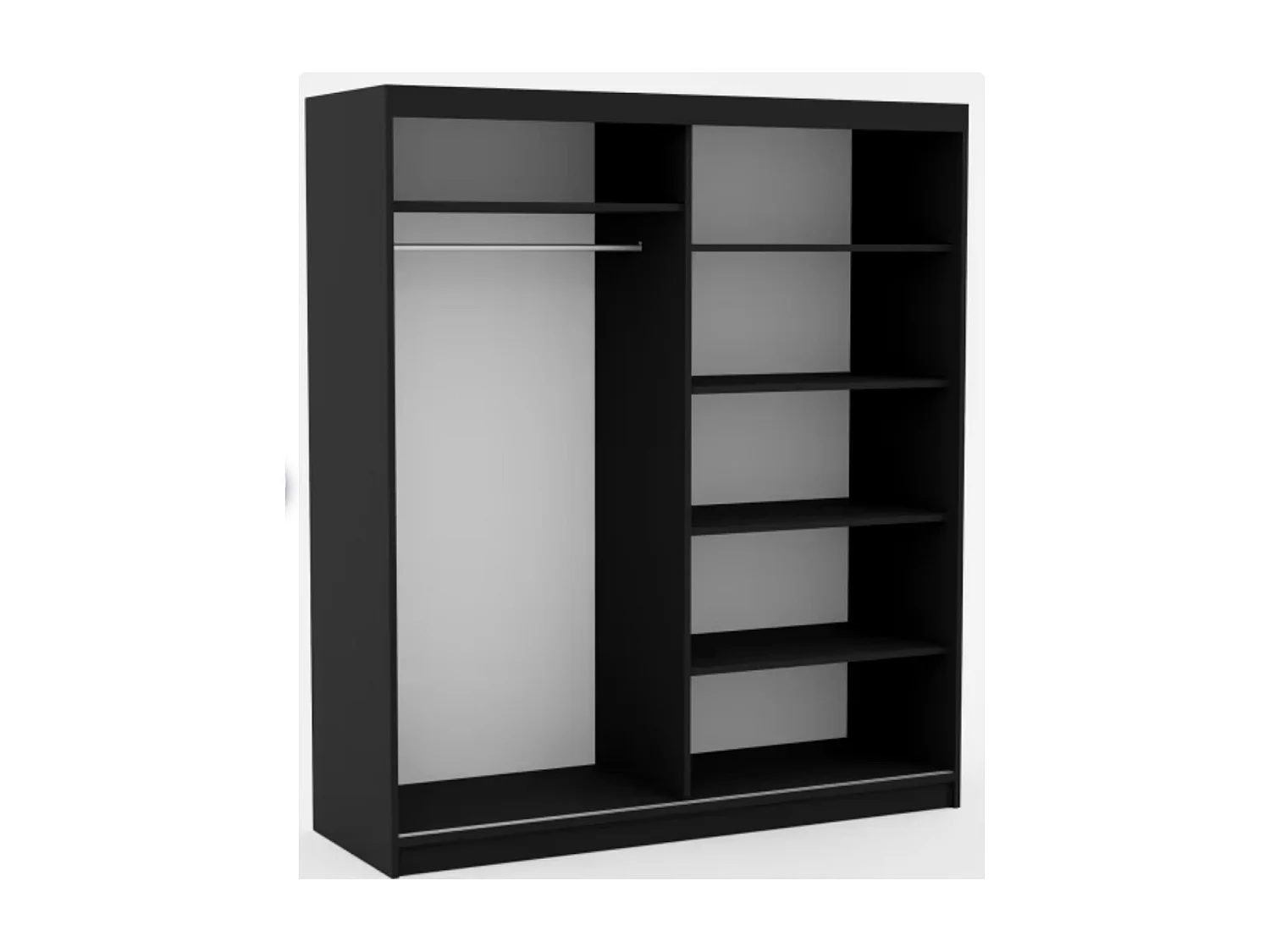 Armoire coulissante BIZEN avec lames décor bois et miroir – Moderne et chaleureux-Noir/Beige-Largeur 180 cm