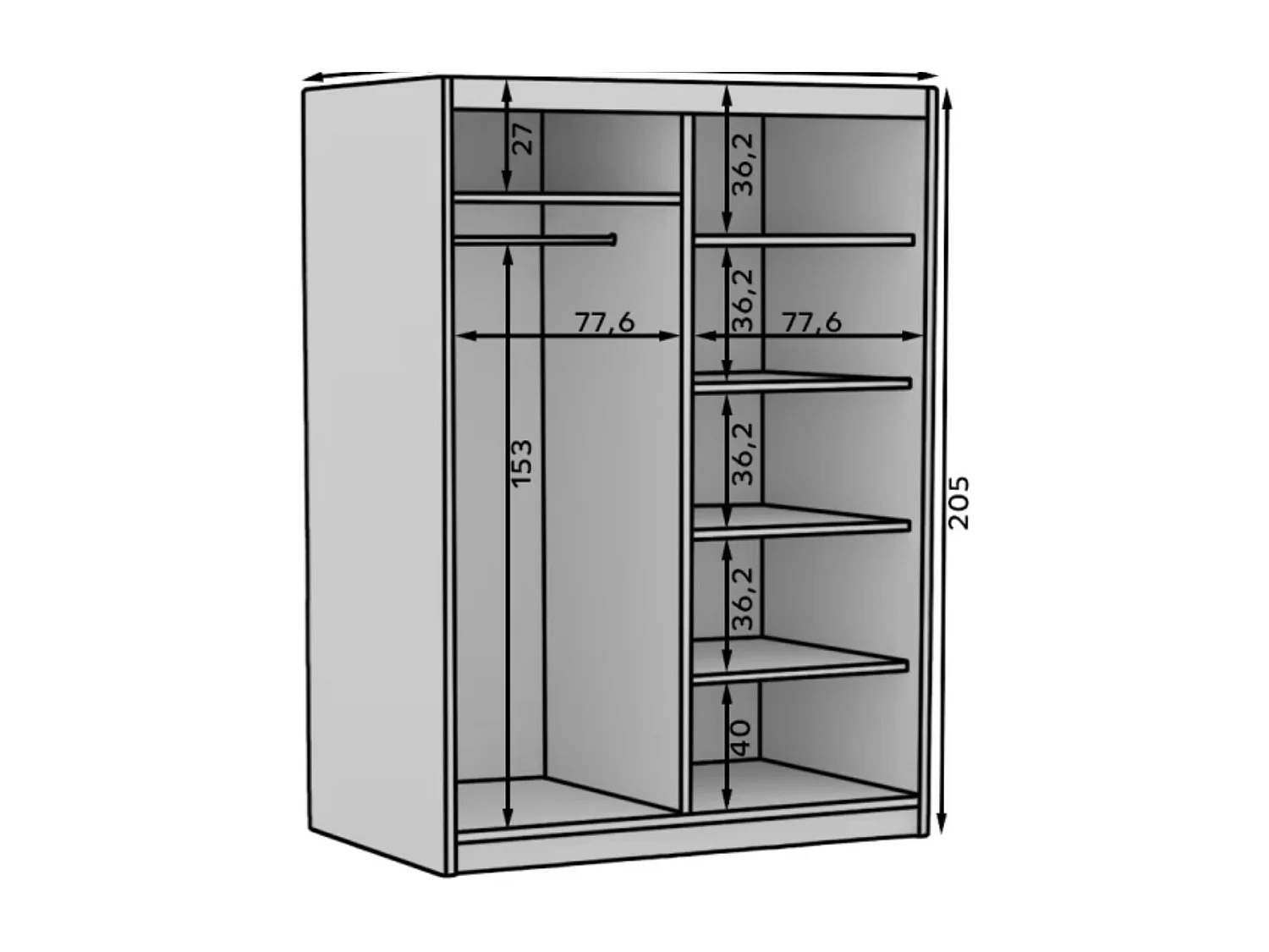 Armoire coulissante BIZEN avec lames décor bois et miroir – Moderne et chaleureux-Noir/Beige-Largeur 180 cm