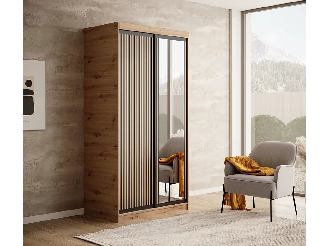 Armoire Visp (100cm)/portes coulissantes/Marron&Noir