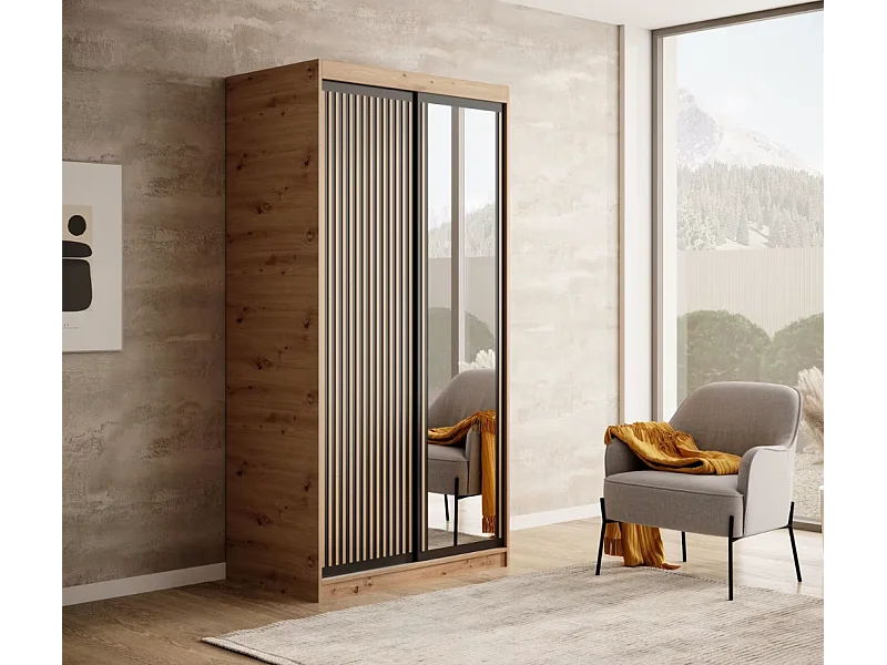 Armoire Visp (100cm)/portes coulissantes/Marron&Noir