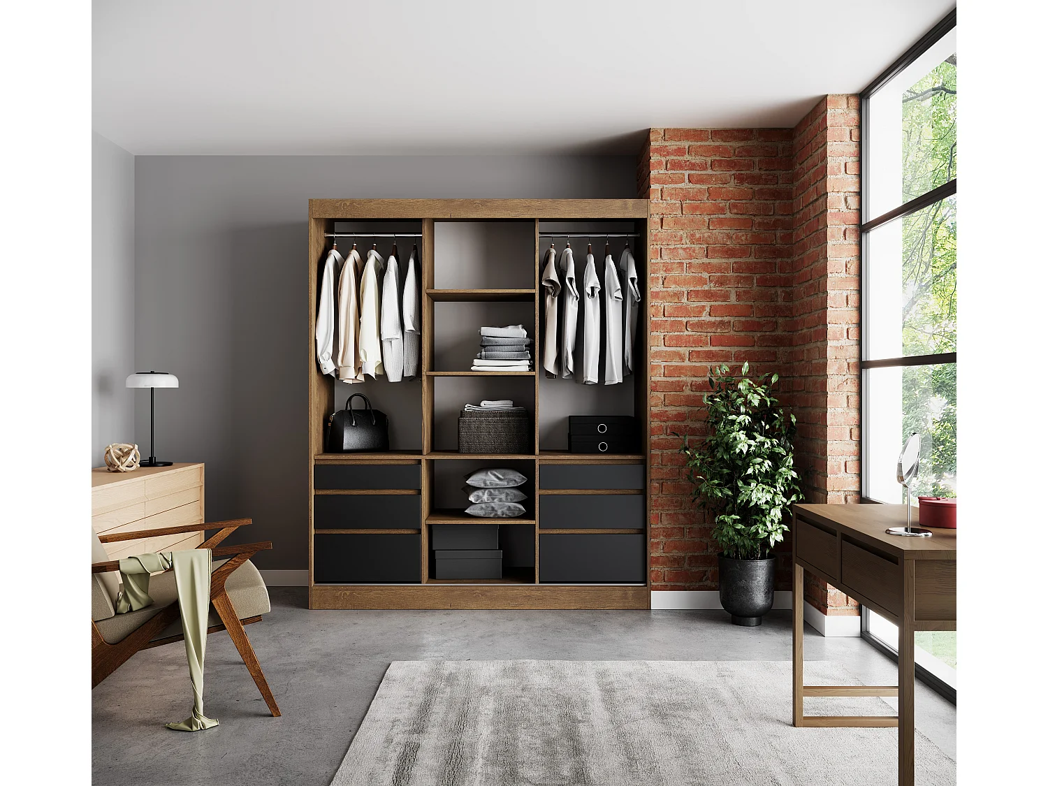 Armoire coulissante 3 portes KEDAR 180cm avec miroir – Design moderne et rangements intelligents-Beige