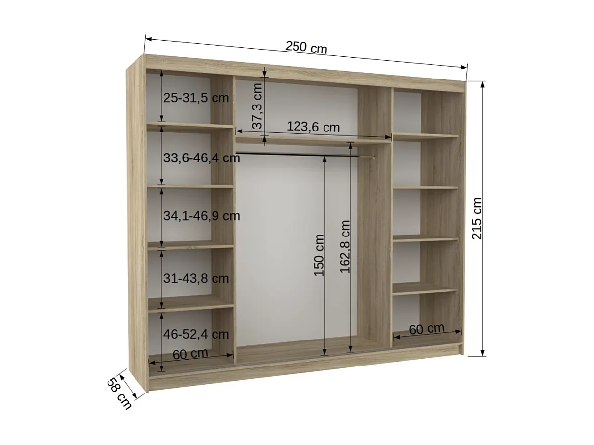 Armoire Bambe Lux (250cm)/portes coulissantes/miroir/LED/