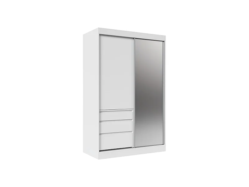 Armoire coulissante 2 portes KEDAR 140cm avec miroir - Compacte et élégante-Blanc