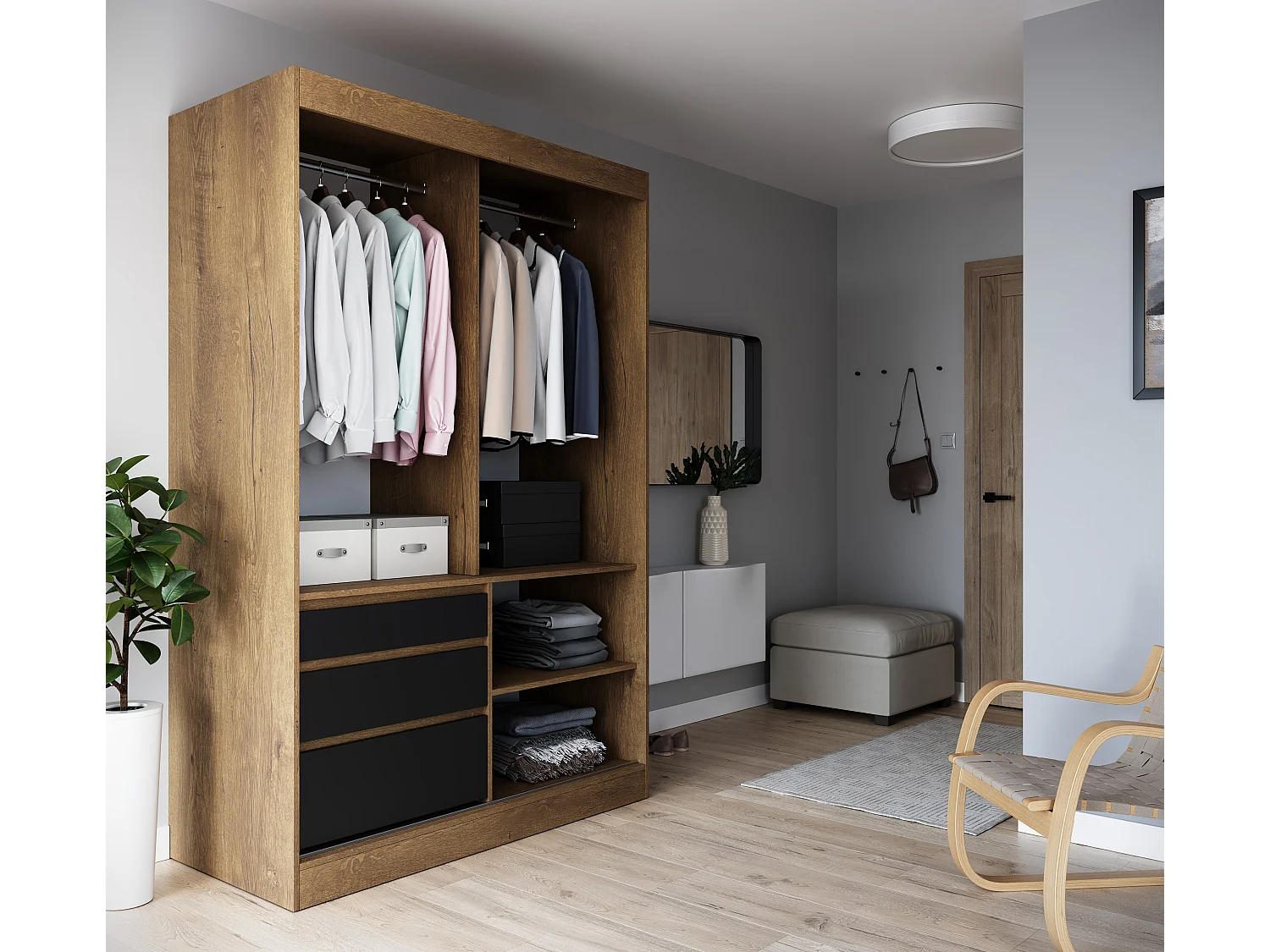 Armoire coulissante 2 portes KEDAR 140cm avec miroir - Compacte et élégante-Blanc