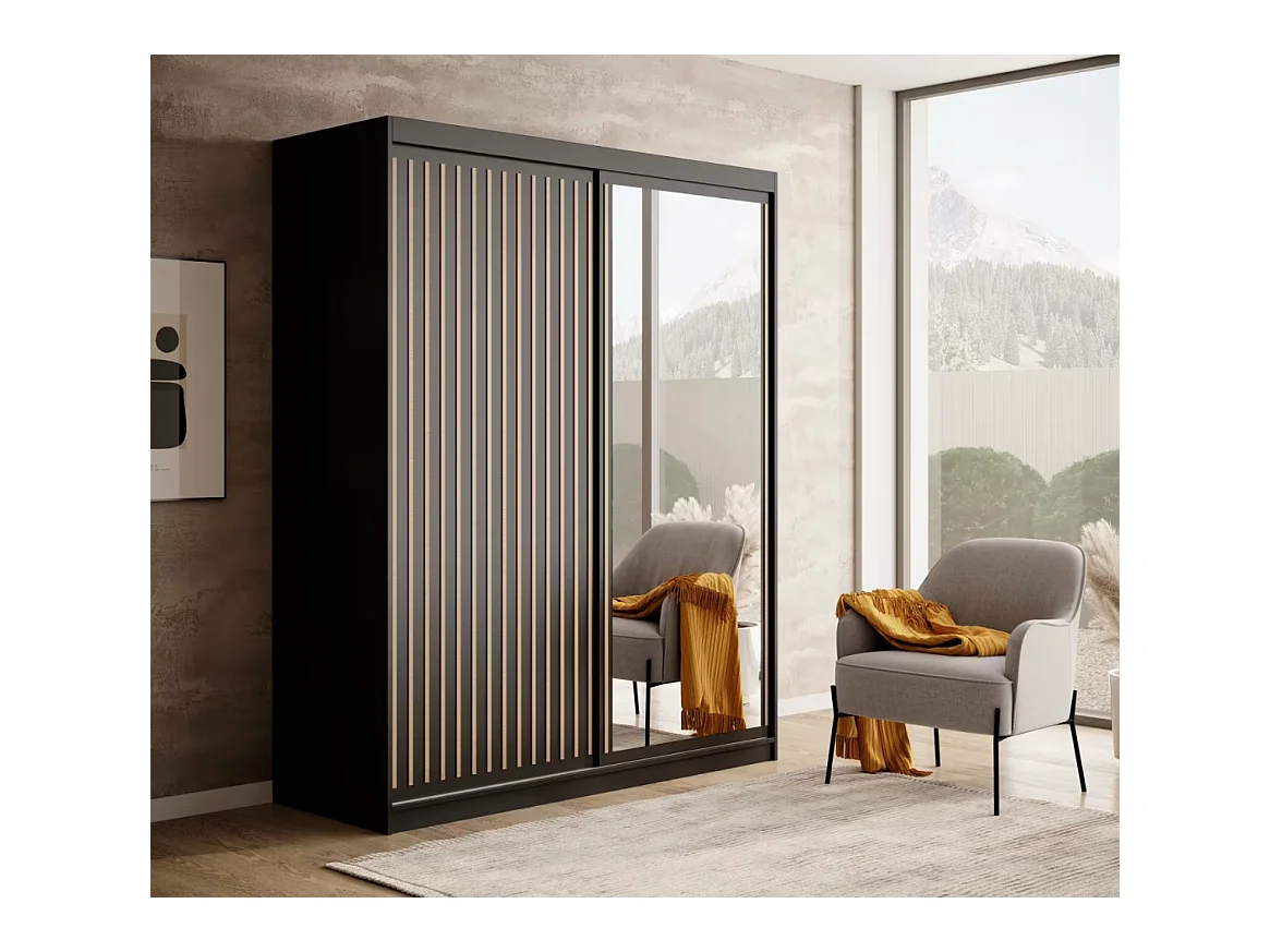 Kleiderschrank Visp (160cm)/Schiebetüren/Schwarz@Braun