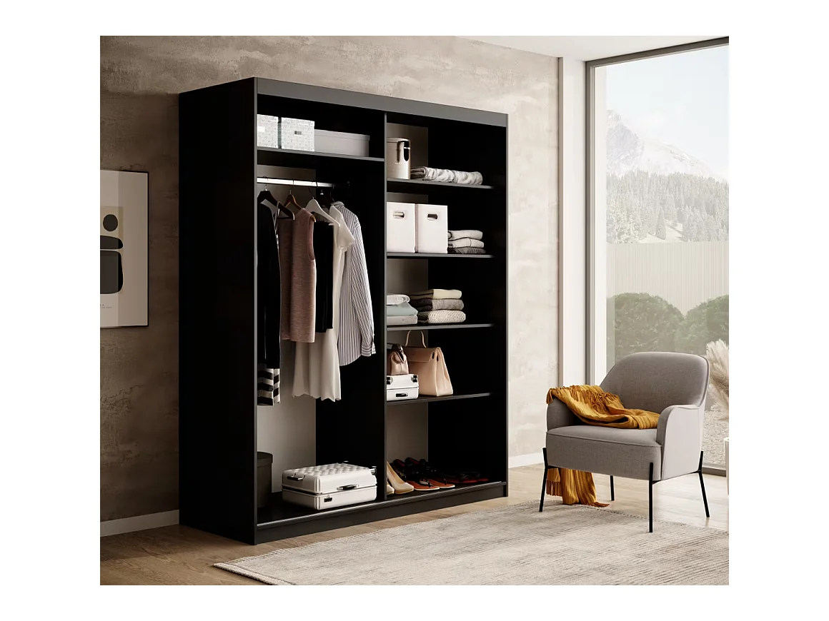 Armoire Visp (160cm)/portes coulissantes/Noir&Marron