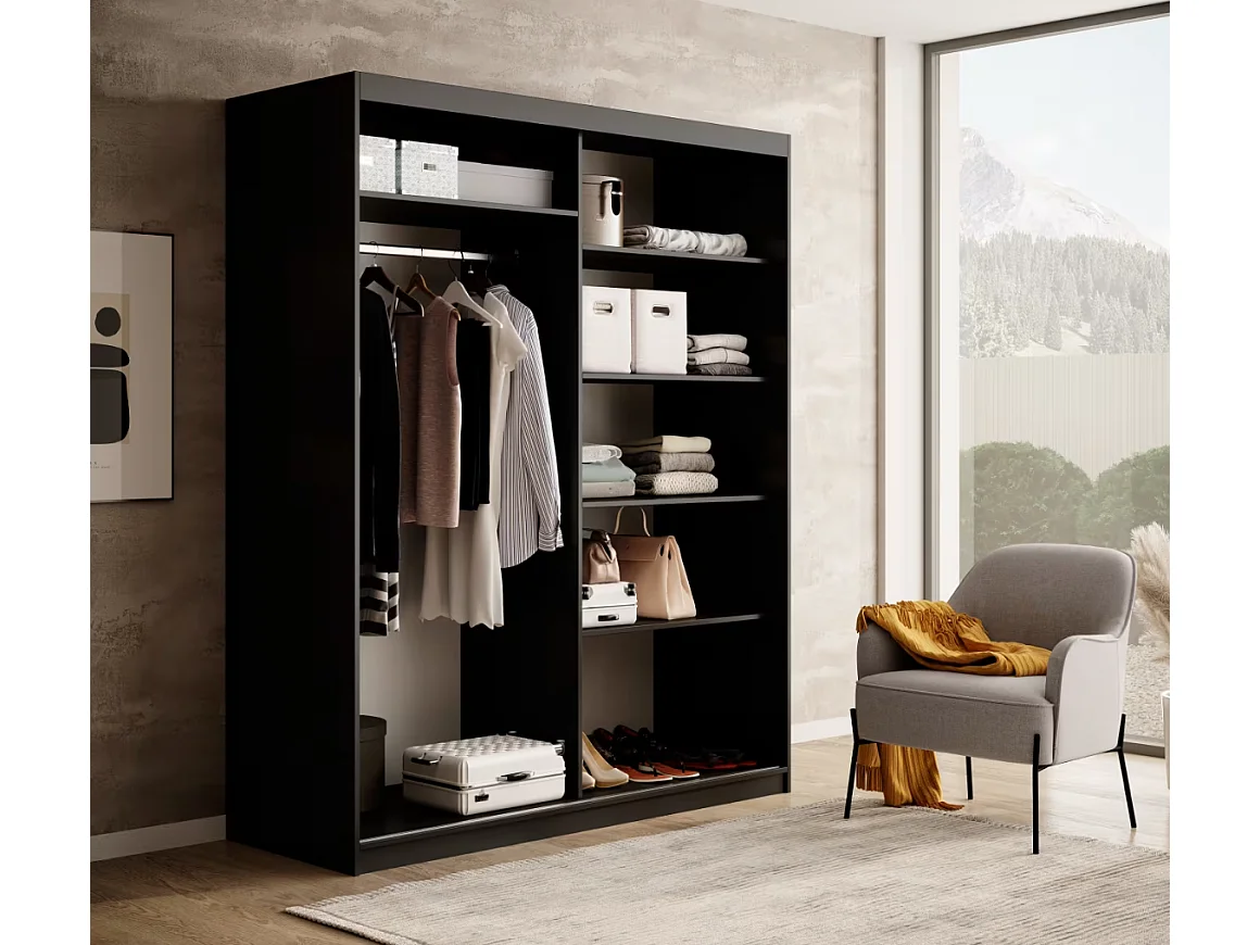 Armadio Visp (160cm)/ante scorrevoli/Nero&Marrone