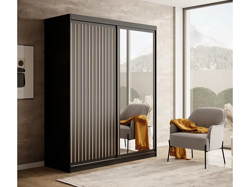 Armoire Visp (160cm)/portes coulissantes/Noir&Marron