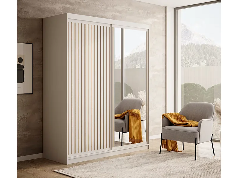 Kleiderschrank Visp (160cm)/Schiebetüren/Weiss&Braun