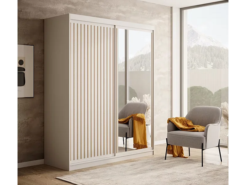 Armadio Visp (160cm)/ante scorrevoli/Bianco&Marrone