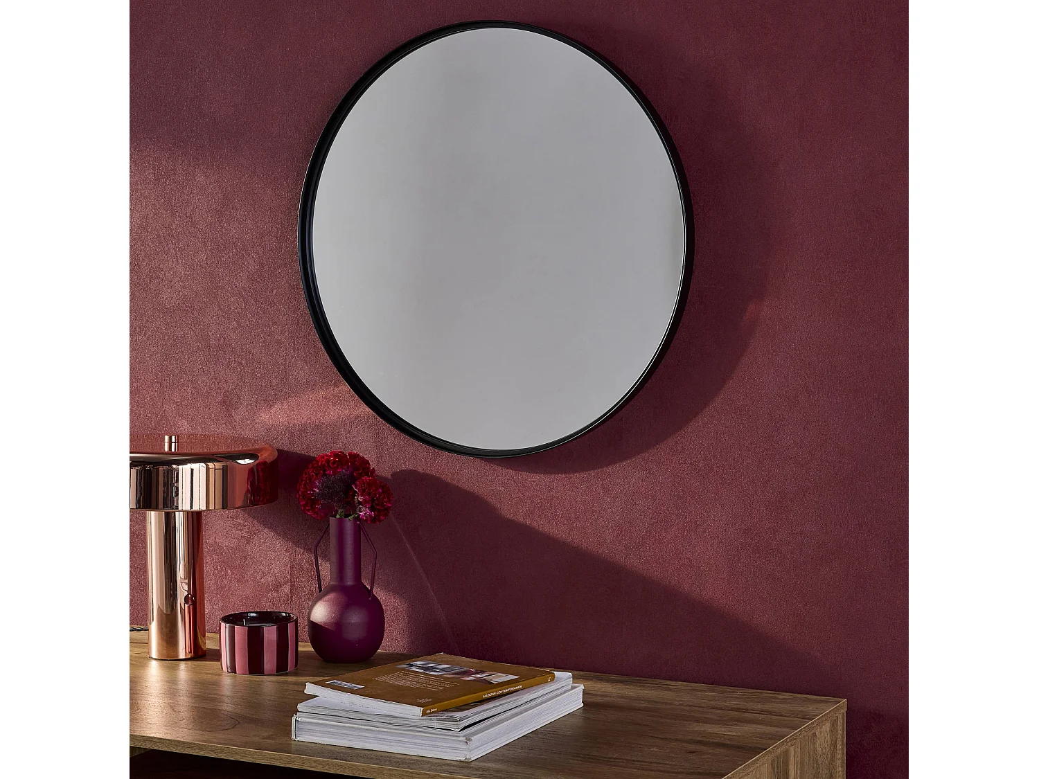 Specchio rotondo in metallo, 60cm, nero